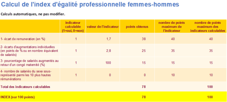 Calcul de l'index d'égalité professionnelle femmes-hommes